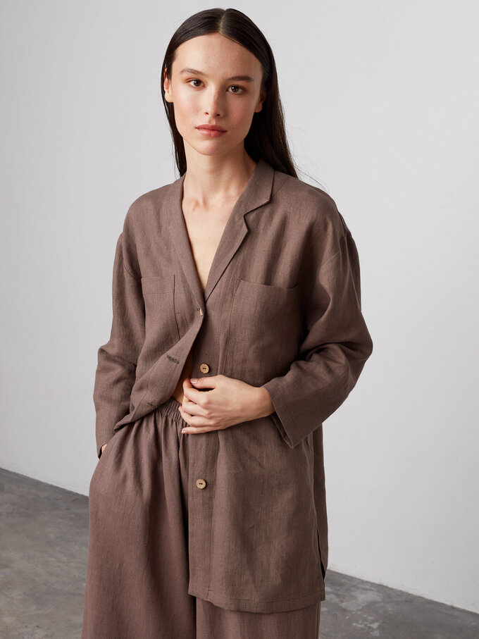 Image 4 of ROSEMARY Oversized Linen Shirt in Cocoa from Love and Confuse