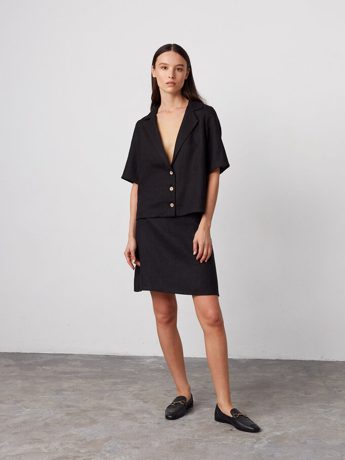 Image 1 of ROSIE Classic Linen Mini Skirt in Black from Love and Confuse