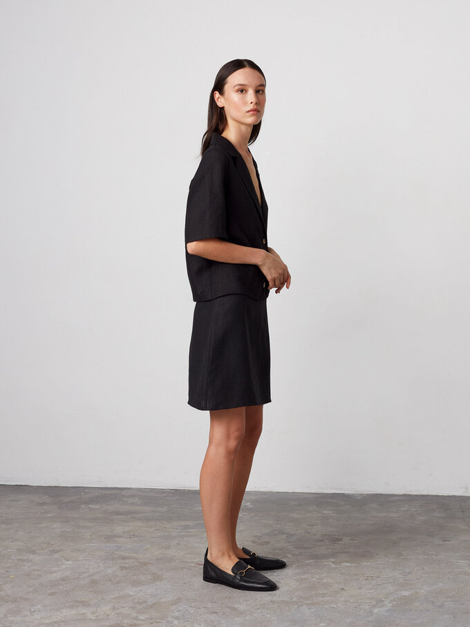 Image 2 of ROSIE Classic Linen Mini Skirt in Black from Love and Confuse