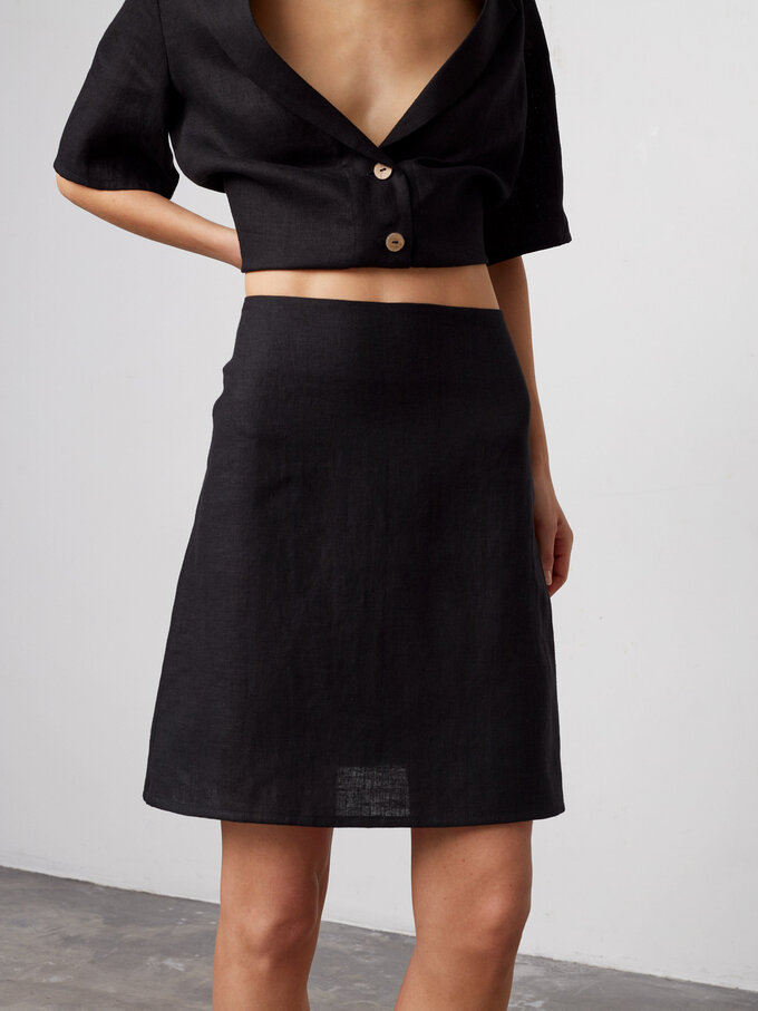 Image 4 of ROSIE Classic Linen Mini Skirt in Black from Love and Confuse