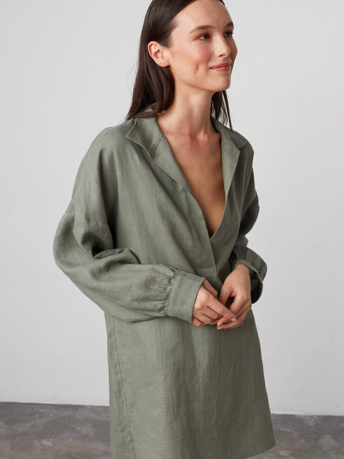 Image 5 of SKY Linen Beach Dress in Sage Green from Love and Confuse