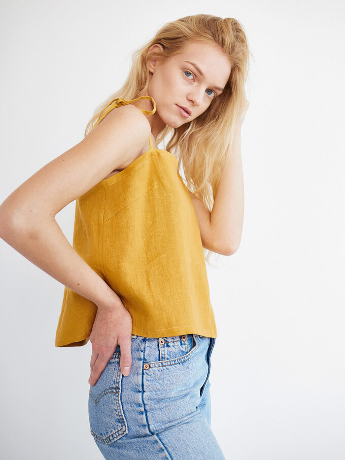 Image 1 of SOPHIE Linen Strap Top in Mustard from Love and Confuse