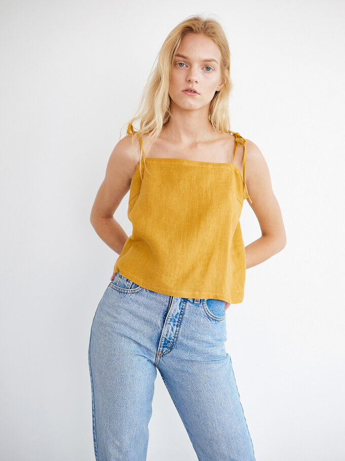 Image 2 of SOPHIE Linen Strap Top in Mustard from Love and Confuse