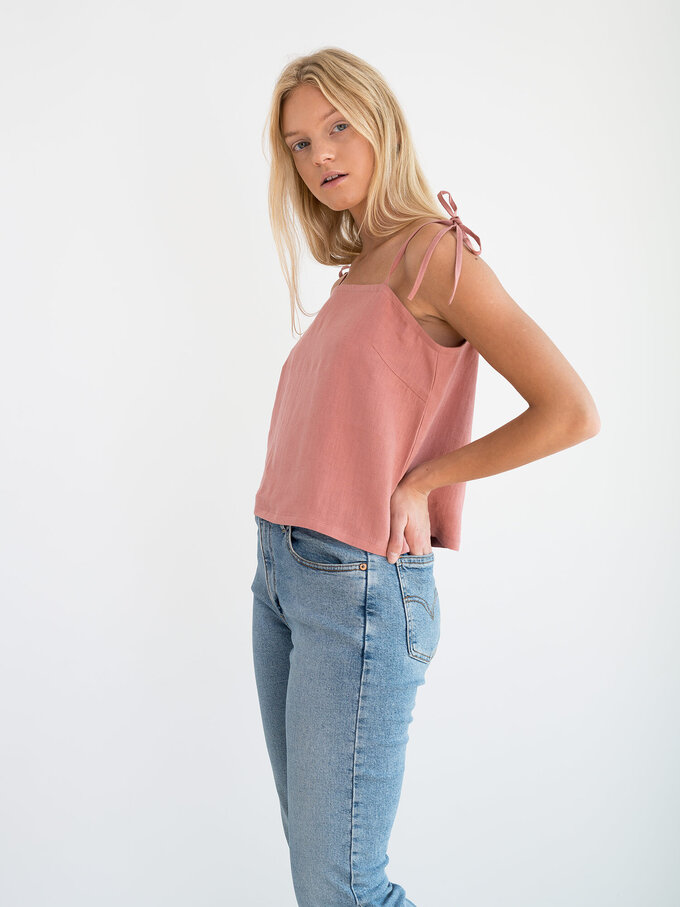 Image 3 of SOPHIE Linen Strap Top in Salmon Pink from Love and Confuse