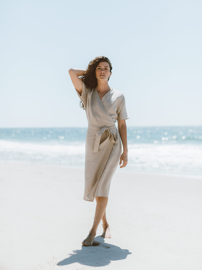 Image 3 of SUMMER Linen Wrap Dress in Beige from Love and Confuse