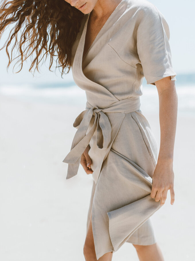 Image 4 of SUMMER Linen Wrap Dress in Beige from Love and Confuse