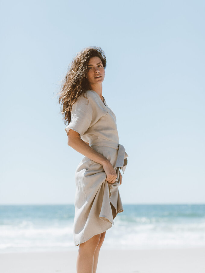 Image 5 of SUMMER Linen Wrap Dress in Beige from Love and Confuse