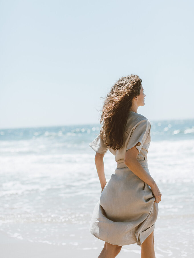 Image 6 of SUMMER Linen Wrap Dress in Beige from Love and Confuse