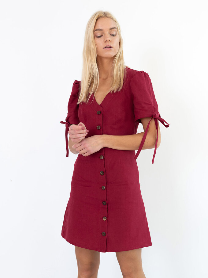 Image 3 of VENUS Linen Button Down Dress in Cherry Red from Love and Confuse