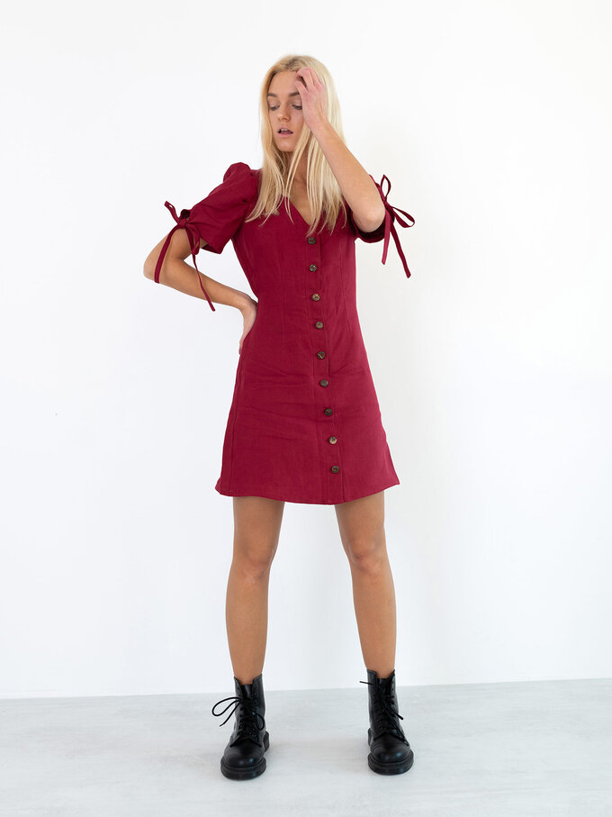 Image 4 of VENUS Linen Button Down Dress in Cherry Red from Love and Confuse