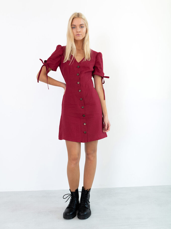 Image 5 of VENUS Linen Button Down Dress in Cherry Red from Love and Confuse