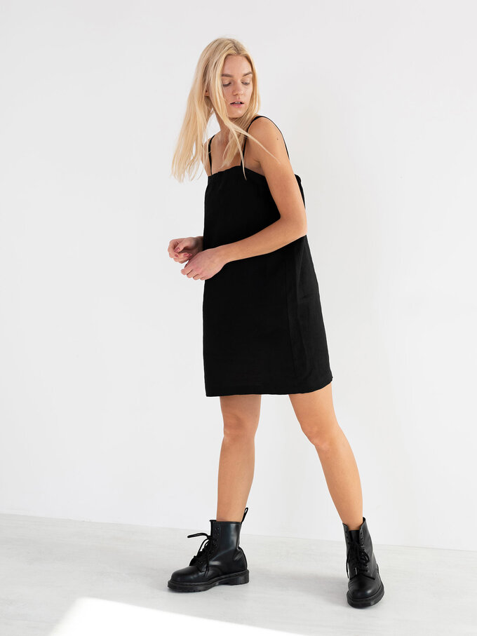 Image 1 of VIOLET Linen Slip Dress in Black from Love and Confuse