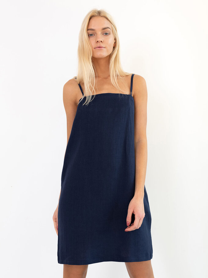 Image 1 of VIOLET Linen Slip Dress in Navy Blue from Love and Confuse