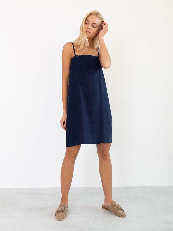 Image 3 of VIOLET Linen Slip Dress in Navy Blue from Love and Confuse