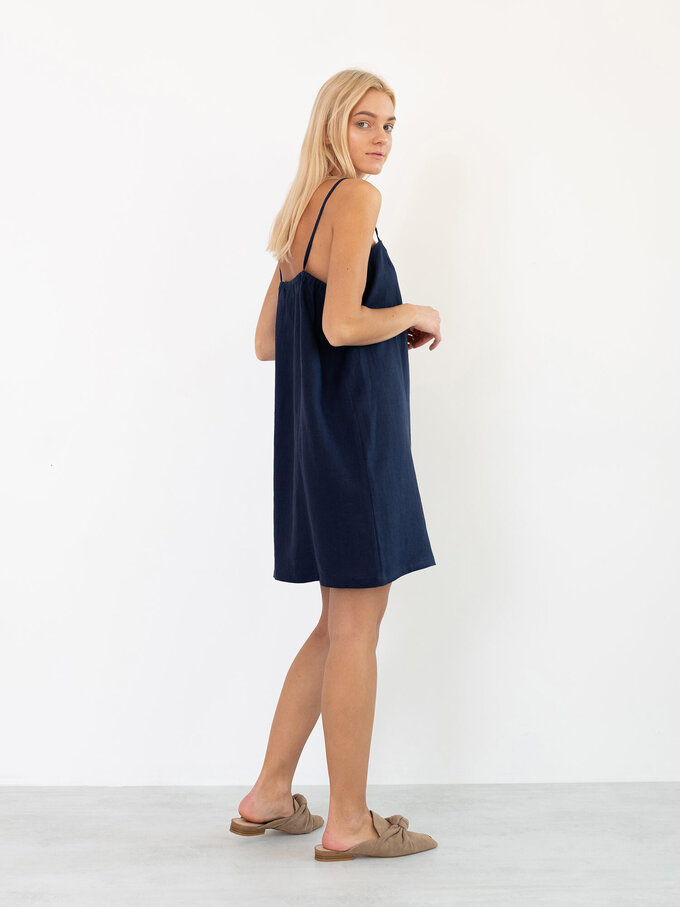 Image 4 of VIOLET Linen Slip Dress in Navy Blue from Love and Confuse