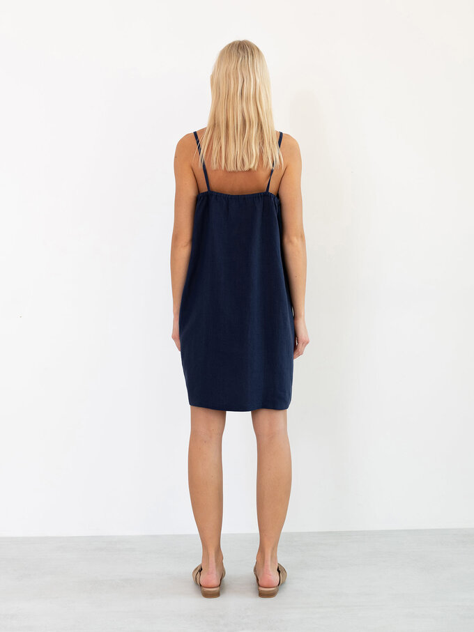 Image 5 of VIOLET Linen Slip Dress in Navy Blue from Love and Confuse