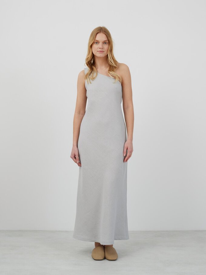 Image 2 of ANGELINA One-Shoulder Linen Maxi Dress in Cloudy Grey from Love and Confuse