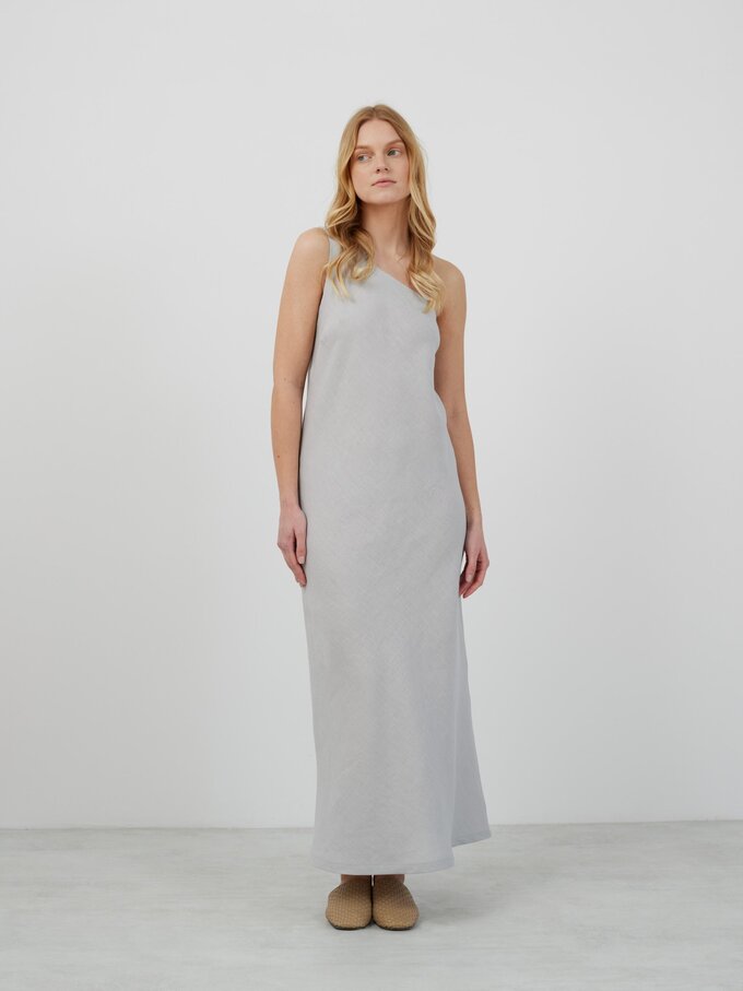 Image 4 of ANGELINA One-Shoulder Linen Maxi Dress in Cloudy Grey from Love and Confuse