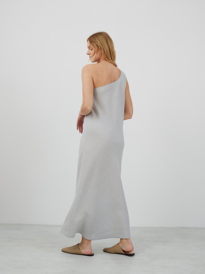 Image 5 of ANGELINA One-Shoulder Linen Maxi Dress in Cloudy Grey from Love and Confuse