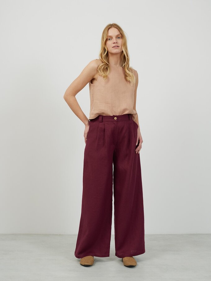 Image 1 of ASHER Tailored Linen Pants in Eggplant from Love and Confuse