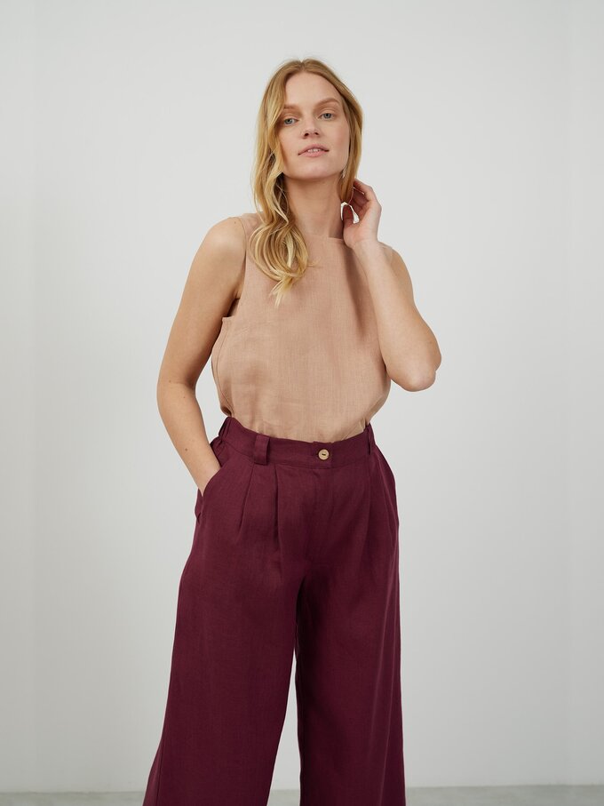 Image 2 of ASHER Tailored Linen Pants in Eggplant from Love and Confuse