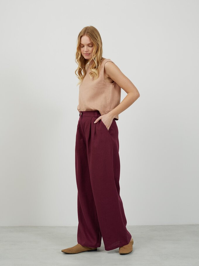 Image 3 of ASHER Tailored Linen Pants in Eggplant from Love and Confuse