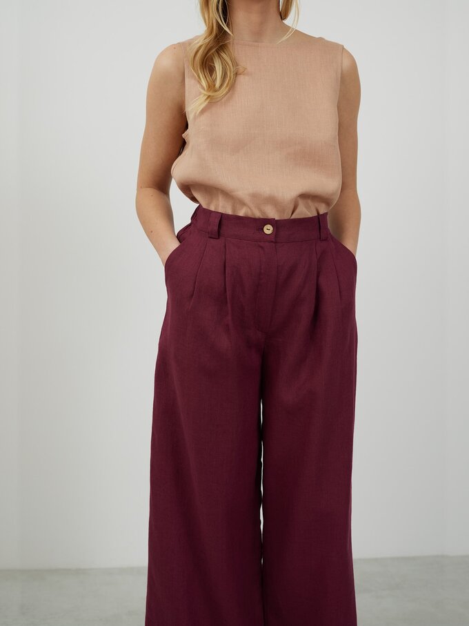 Image 4 of ASHER Tailored Linen Pants in Eggplant from Love and Confuse