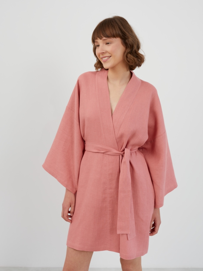 Image 3 of ATHENA Linen Wrap Dress in Salmon Pink from Love and Confuse