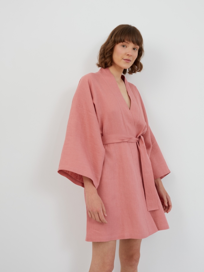 Image 5 of ATHENA Linen Wrap Dress in Salmon Pink from Love and Confuse