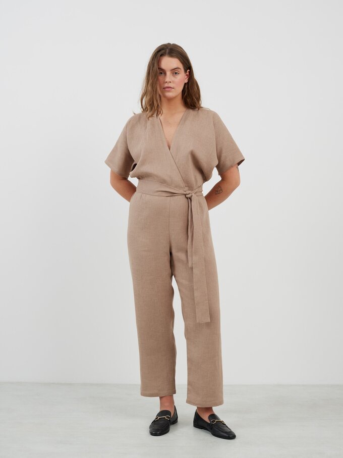 Image 4 of AURORA Linen Jumpsuit in Sand Brown from Love and Confuse