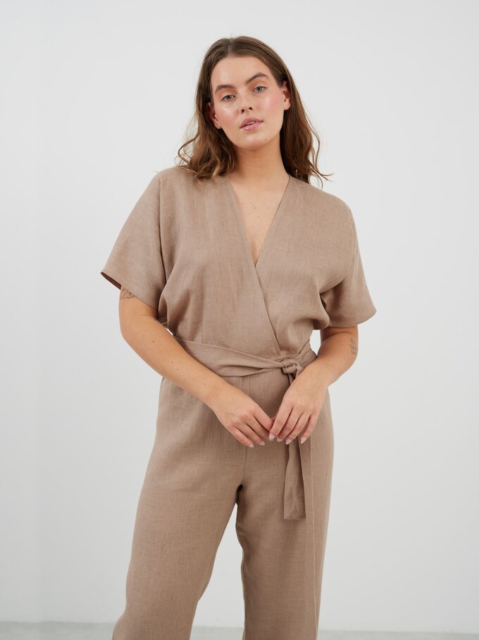 Image 5 of AURORA Linen Jumpsuit in Sand Brown from Love and Confuse