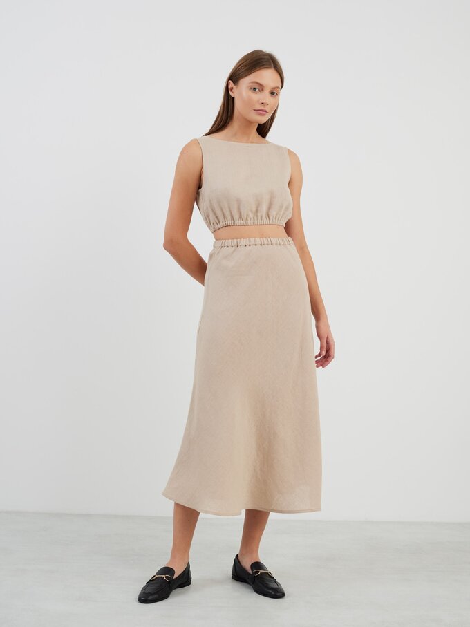 Image 1 of BARLEY Linen Midi Skirt in Beige from Love and Confuse