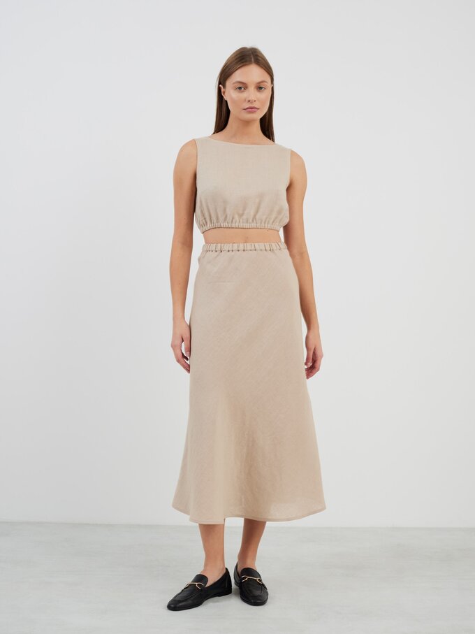 Image 3 of BARLEY Linen Midi Skirt in Beige from Love and Confuse