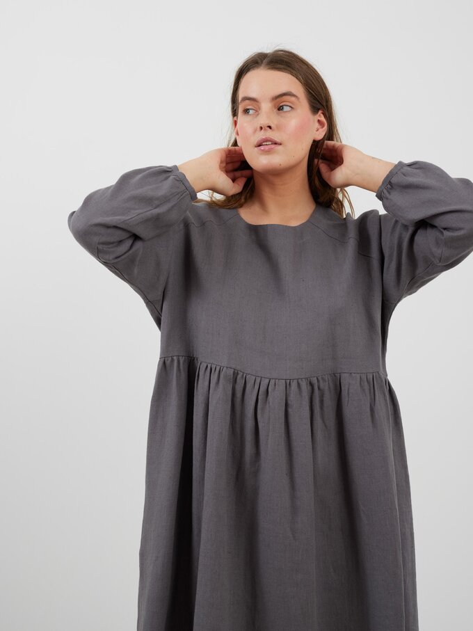 Image 3 of BAY Long Sleeve Linen Dress in Light Grey from Love and Confuse