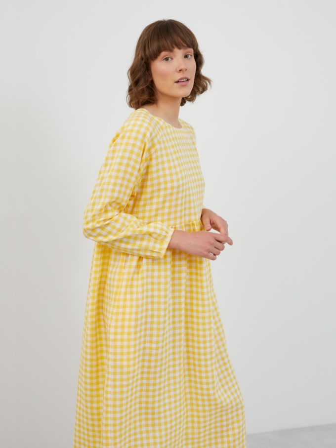 Image 1 of BAY Long Sleeve Maxi Linen Dress in Gingham Yellow from Love and Confuse