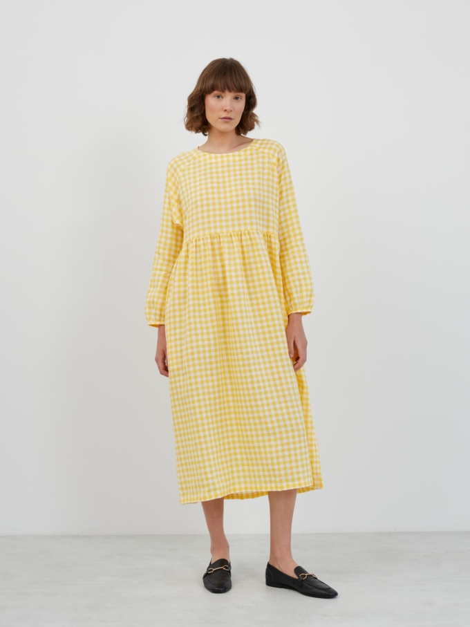 Image 2 of BAY Long Sleeve Maxi Linen Dress in Gingham Yellow from Love and Confuse