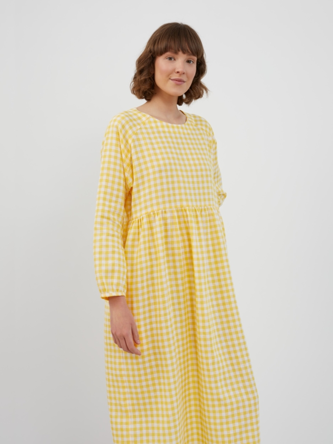 Image 3 of BAY Long Sleeve Maxi Linen Dress in Gingham Yellow from Love and Confuse