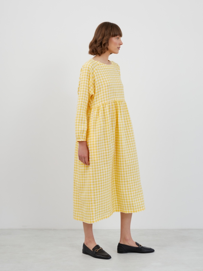 Image 4 of BAY Long Sleeve Maxi Linen Dress in Gingham Yellow from Love and Confuse