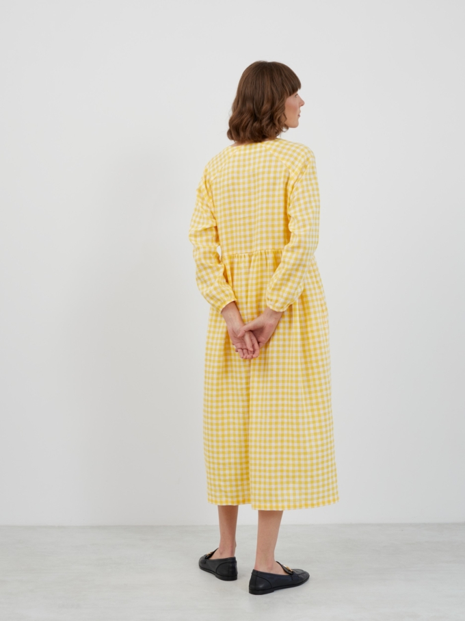 Image 5 of BAY Long Sleeve Maxi Linen Dress in Gingham Yellow from Love and Confuse