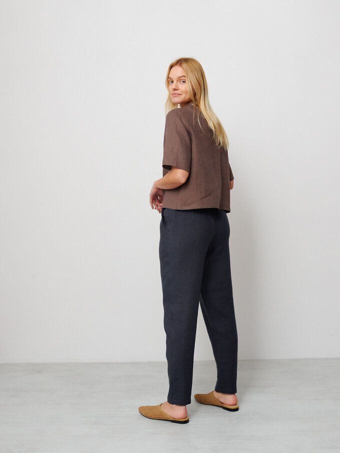 Image 3 of BRINLEY Tapered Linen Pants in Dark Grey from Love and Confuse