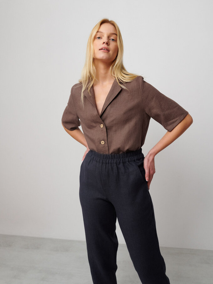 Image 4 of BRINLEY Tapered Linen Pants in Dark Grey from Love and Confuse