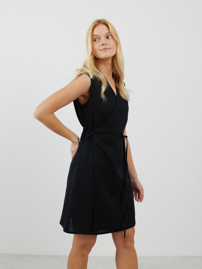 Image 1 of BROOKE Linen Sleeveless Wrap Dress in Black from Love and Confuse