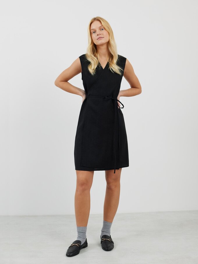 Image 2 of BROOKE Linen Sleeveless Wrap Dress in Black from Love and Confuse