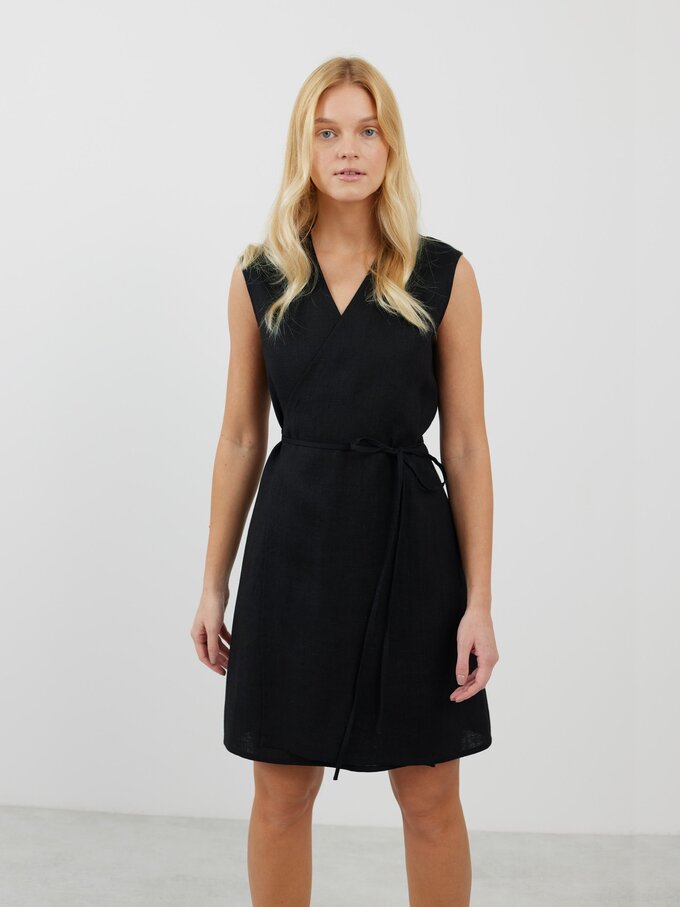 Image 3 of BROOKE Linen Sleeveless Wrap Dress in Black from Love and Confuse