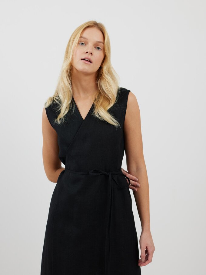 Image 5 of BROOKE Linen Sleeveless Wrap Dress in Black from Love and Confuse