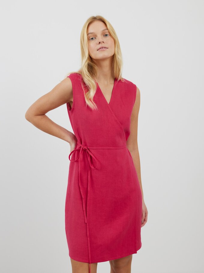 Image 1 of BROOKE Linen Sleeveless Wrap Dress in Vivid Raspberry from Love and Confuse