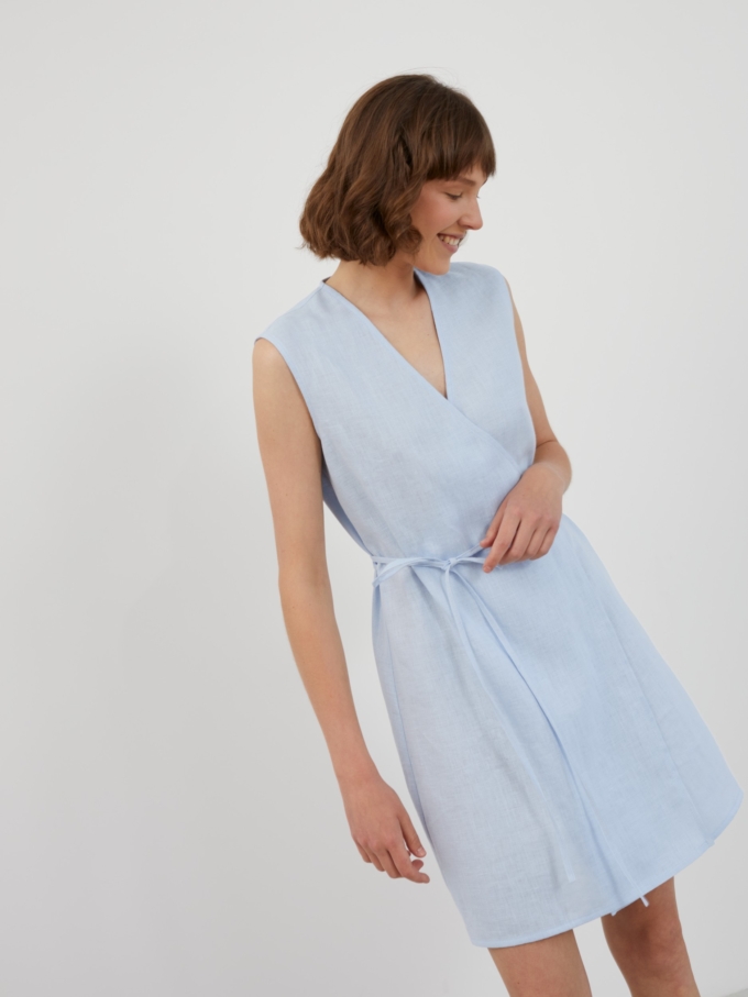 Image 1 of BROOKE Sleeveless Linen Wrap Dress in Baby Blue from Love and Confuse