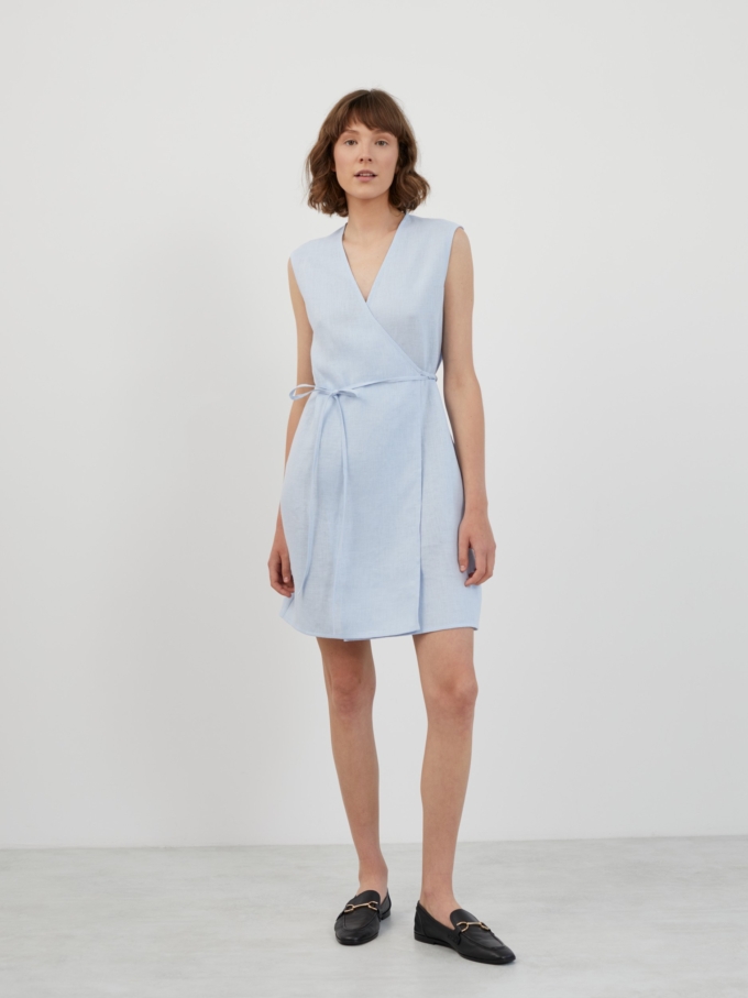 Image 2 of BROOKE Sleeveless Linen Wrap Dress in Baby Blue from Love and Confuse