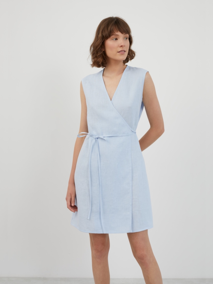 Image 3 of BROOKE Sleeveless Linen Wrap Dress in Baby Blue from Love and Confuse