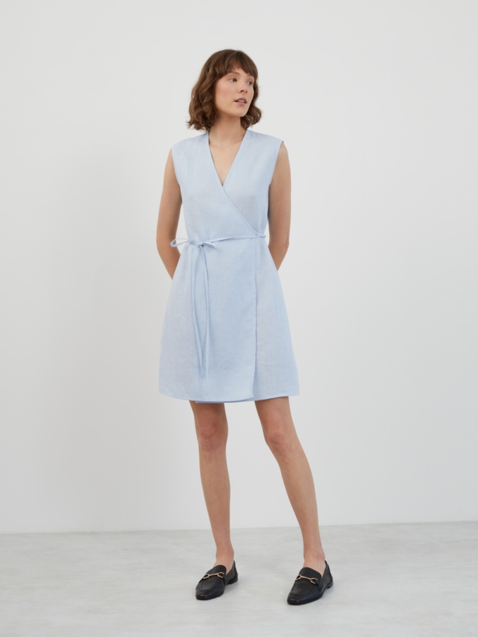 Image 4 of BROOKE Sleeveless Linen Wrap Dress in Baby Blue from Love and Confuse